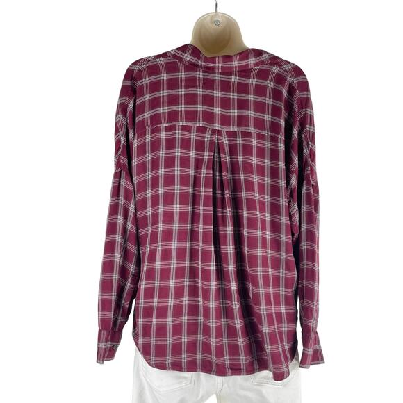 Lou & Grey for LOFT Plaid Long Sleeve Faux Wrap Top Dark Red Size S - Picture 6 of 9